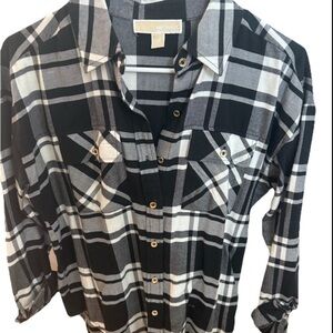 Michael Kors Black and White Plaid Blouse
